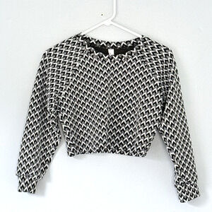 American Apparel Top Womens Large Black White Cropped Long Sleeve Stretch USA